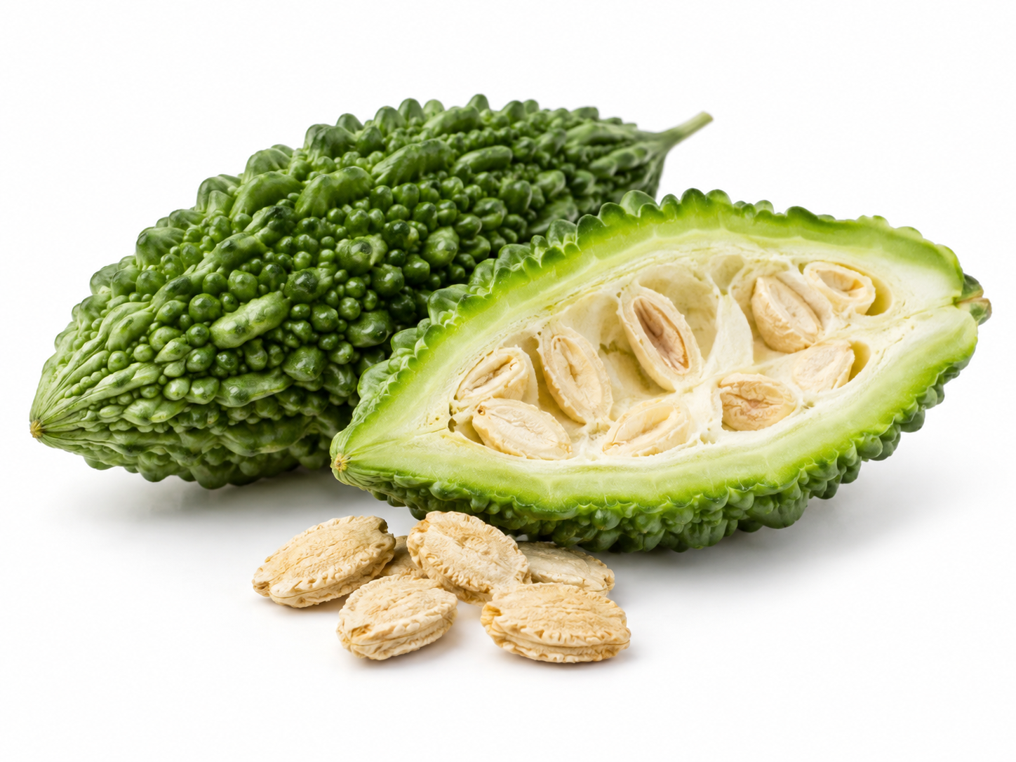 Ingredients Bitter Gourd Seed Oil botanical on a white background