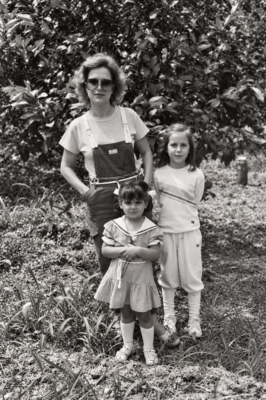 Archival black and white family portrait of the founders with their mother